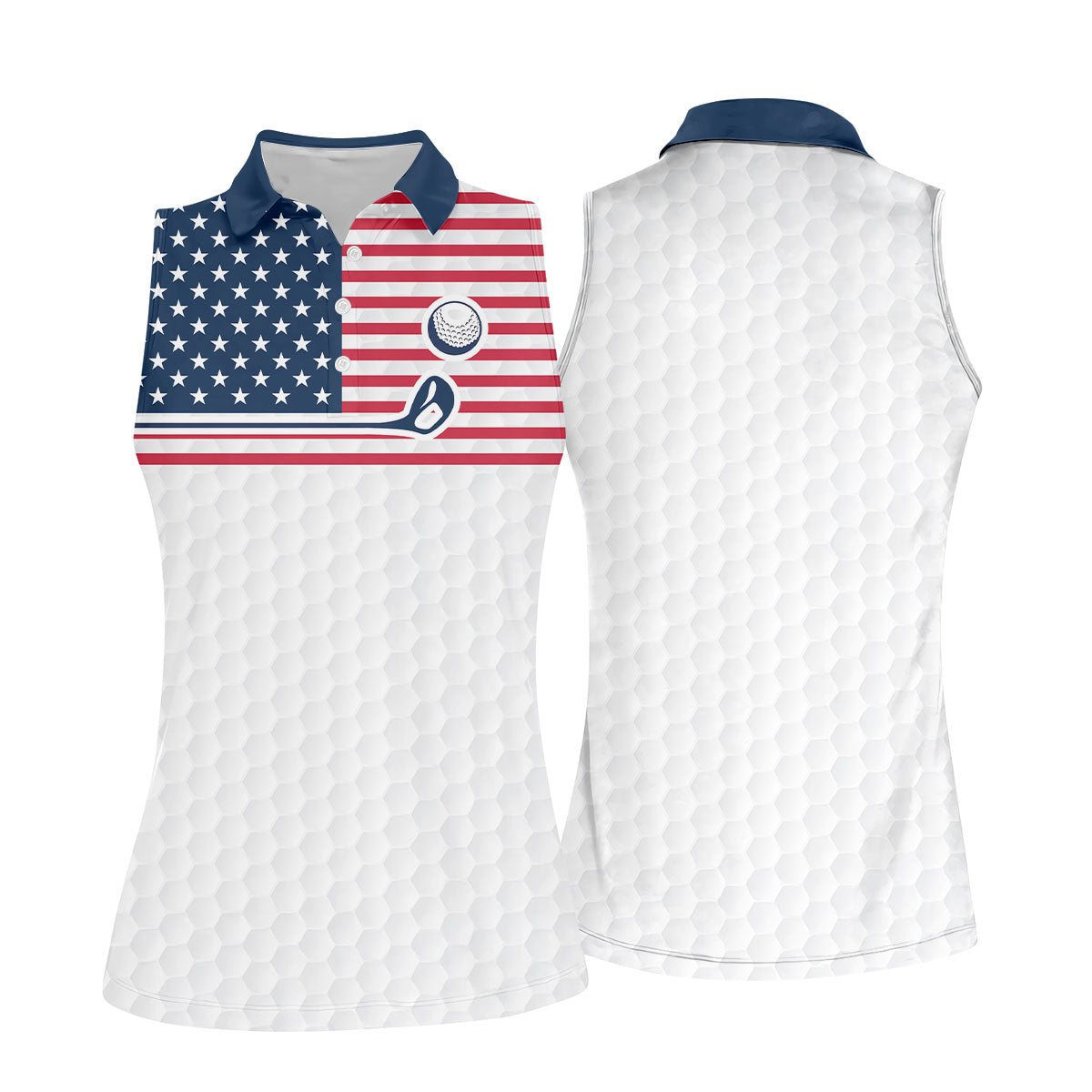 Patriot American Flag Golf Club Golf Ball Pattern Women's Golf Tops, 250th Anniversary Patriotic Golf Shirt