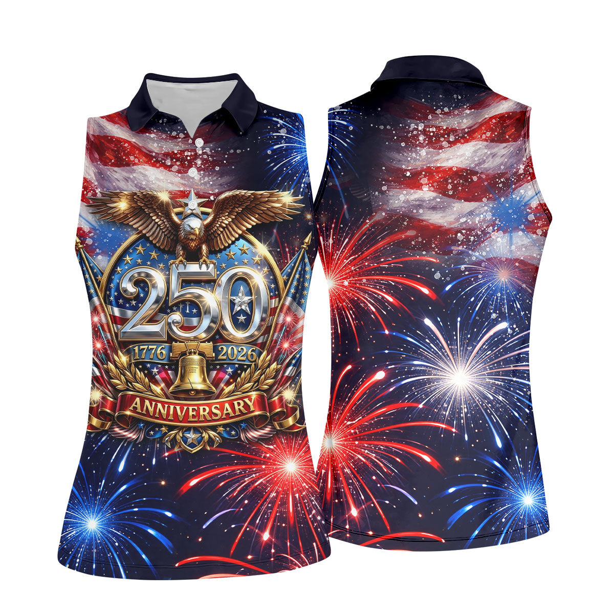 America Bald Eagle Red White Blue Patriotic Celebration 4th Of July Golf Shirt, 250 Years Golf Shirt For Women