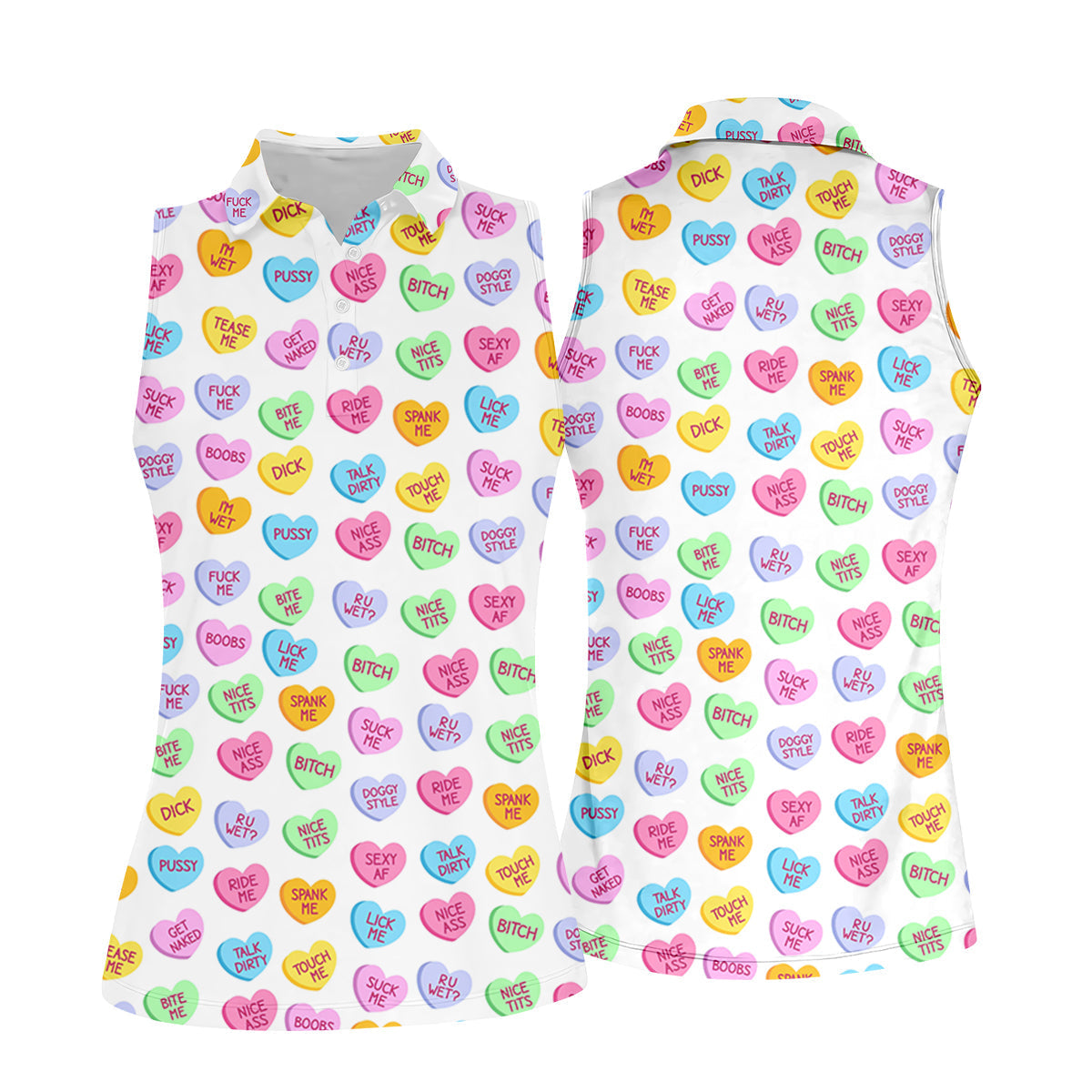 Naughty Conversation Hearts Fun Women's Golf Shirts, Valentines Golf Gift, Dirty Candy Heart  Ladies Golf Polos