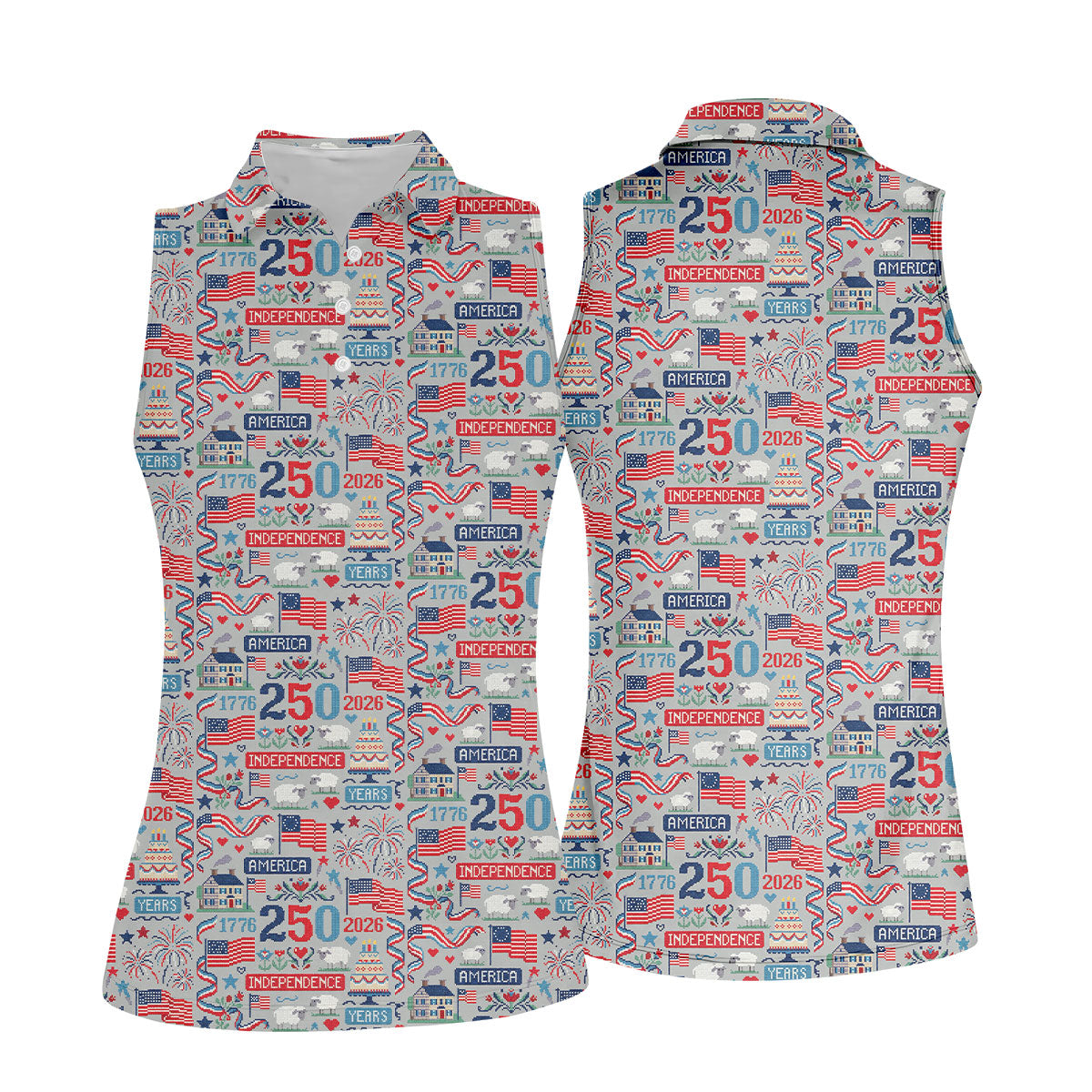 America Independence 250 Years Grey Golf Shirt, Patriotic 4th Of July Golf Shirt For Women