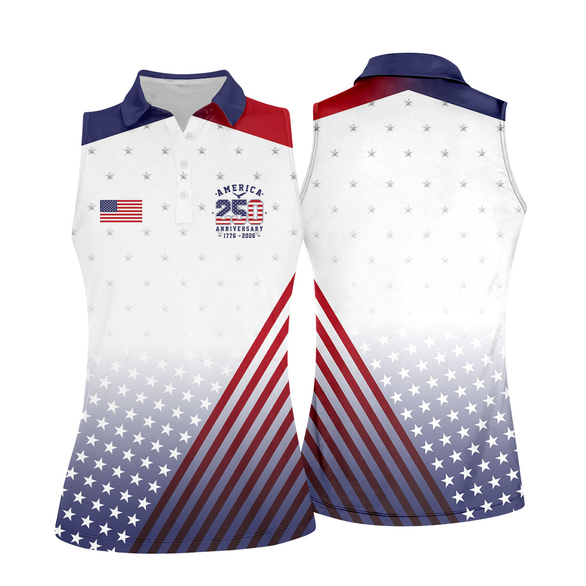 America 250 Anniversary 1776-2026 Flag Logo Golf Shirt For Women, Patriotic 4th Of July Golf Shirt