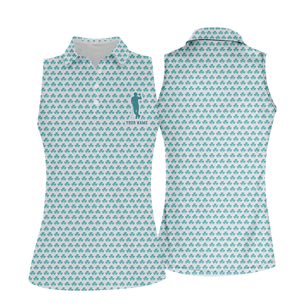 St Patrick's Day Shamrock Golf And Beer Blue And White Golf Shirt, Women's Golf Tops, Ladies Golf Polos