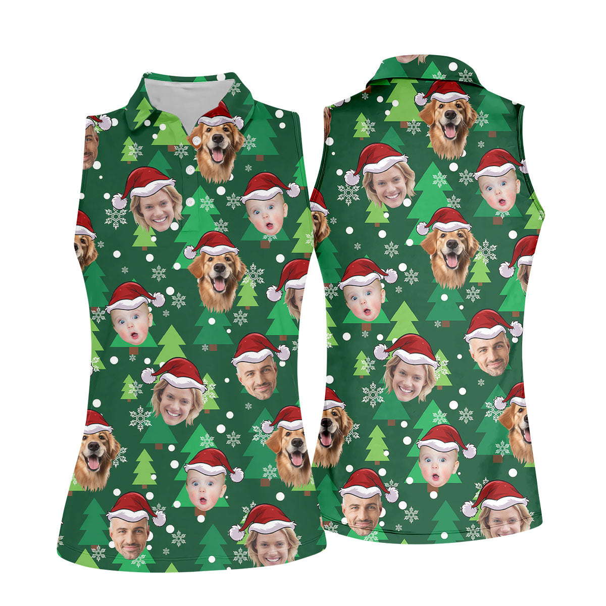 Custom Face Green Christmas Women's Golf Tops, Ladies Golf Shirts, Christmas Golf Gift