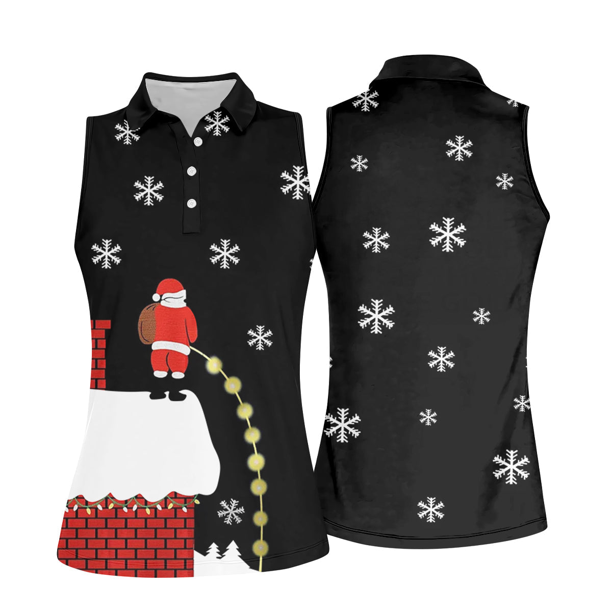 Santa Peeing Funny Christmas Women's Golf Tops, Fun Women's Golf Shirts, Christmas Golf Shirt, Ladies Golf Tops