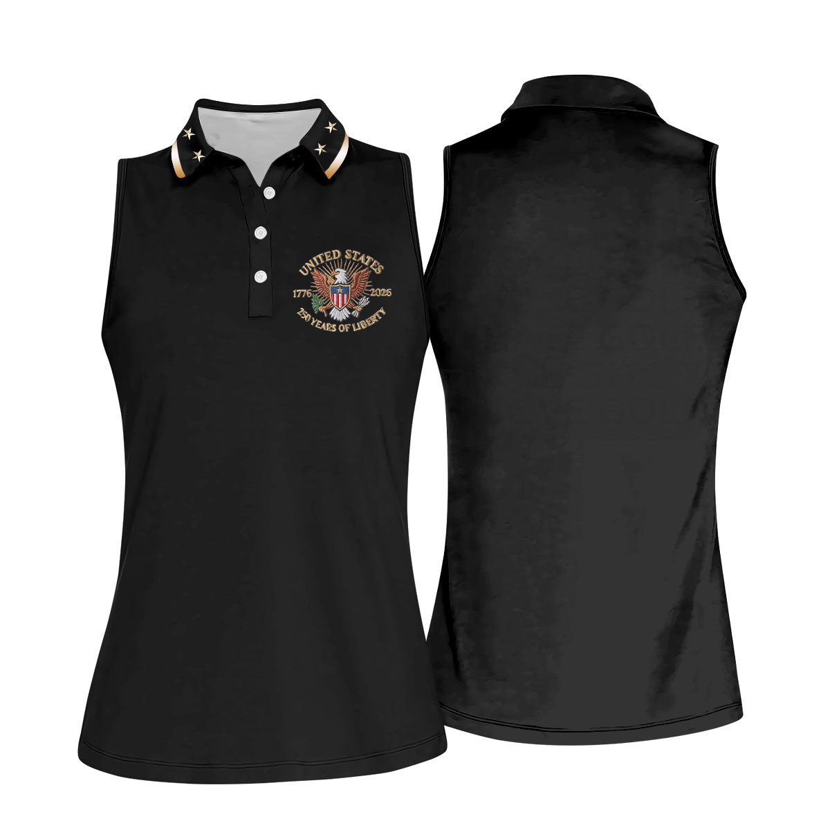 US 1776-2026 250 Years Of Liberty Black Patriotic Golf Shirt, 4th Of July Golf Shirt For Women