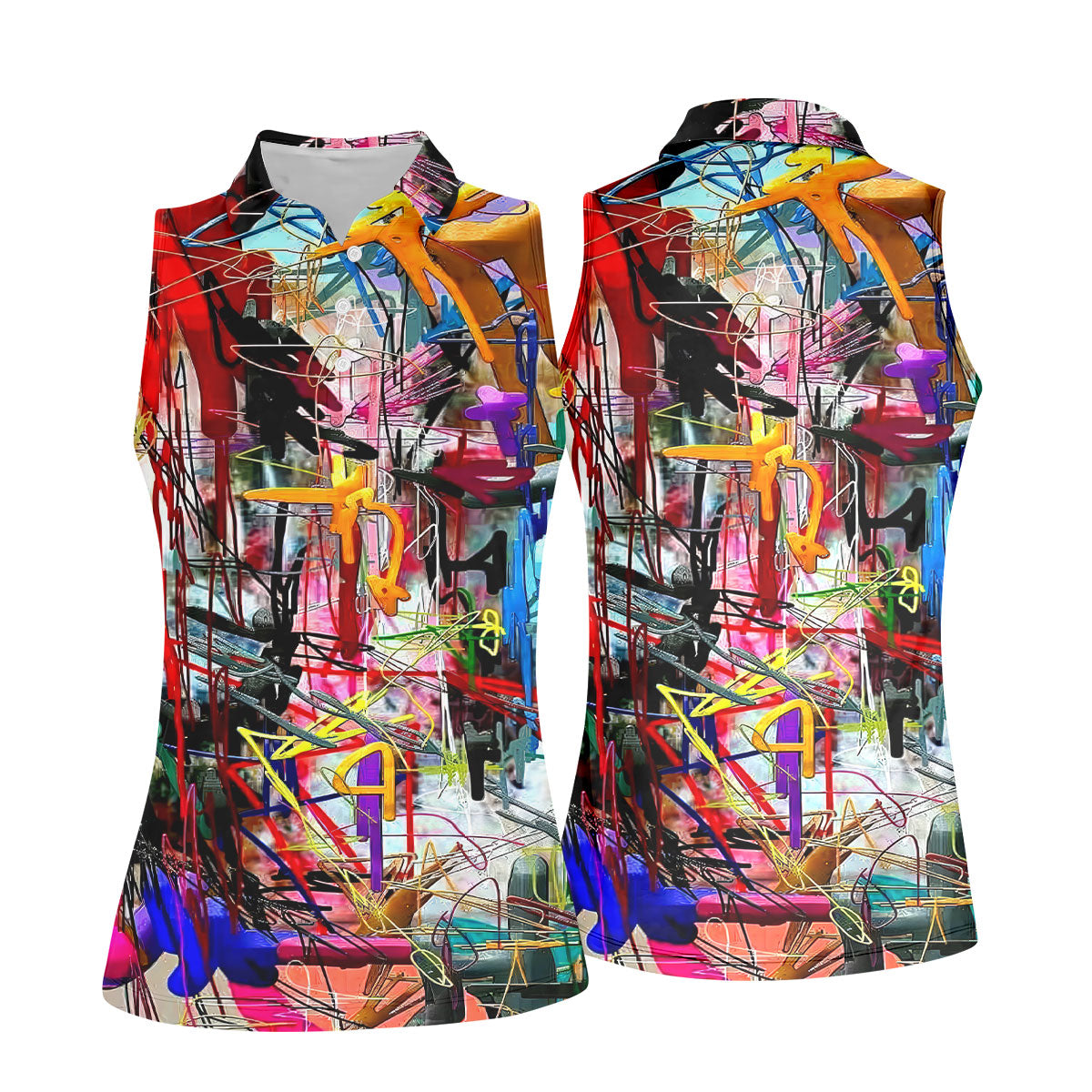 Colorful Abstract Graffiti Street Art Golf Shirt, Women’s Golf Apparel, Golf Tops For Women