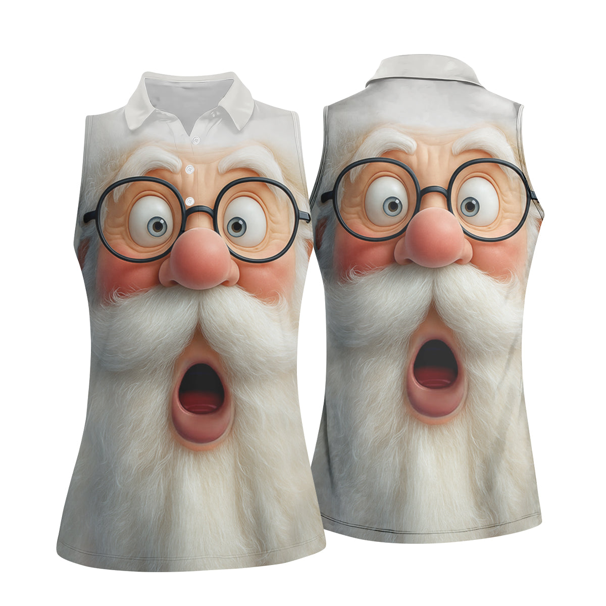Surprised Funny Santa Claus Face Women Golf Top, Christmas Golf Shirt, Ladies Golf Tops