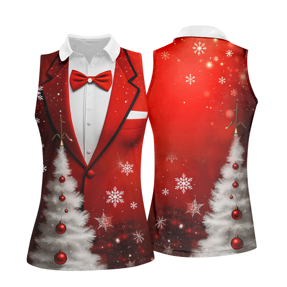 Snow Pine Tree Black And Red Christmas Women Golf Top, Christmas Golf Shirt, Ladies Golf Tops