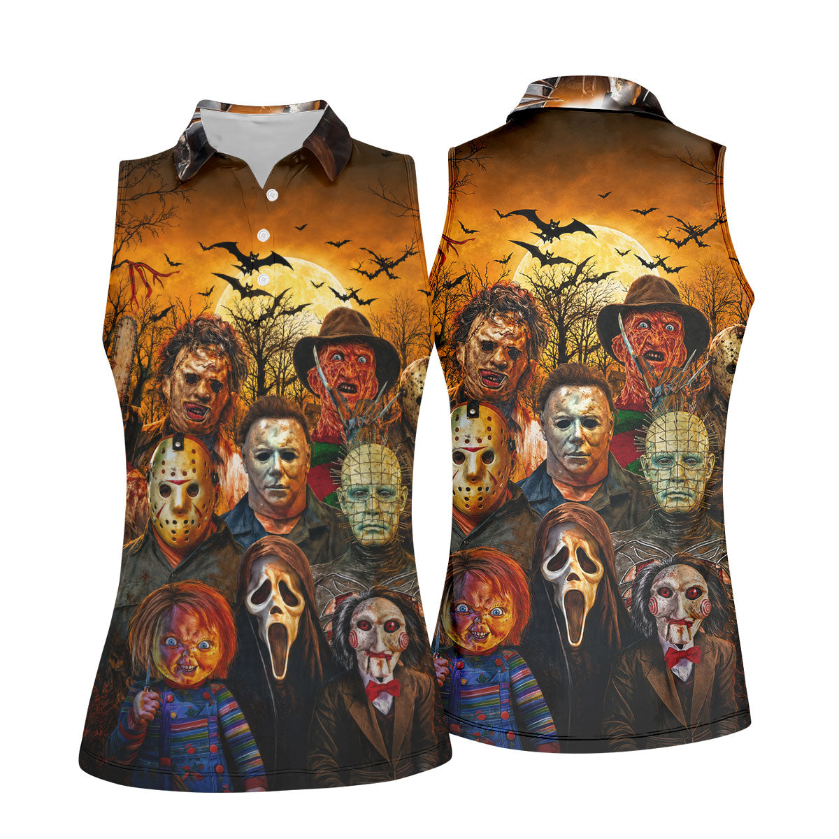 Halloween Horror Character Hawaiian Golf Shirt, Women’s Golf Tops, Golf Shirts For Women