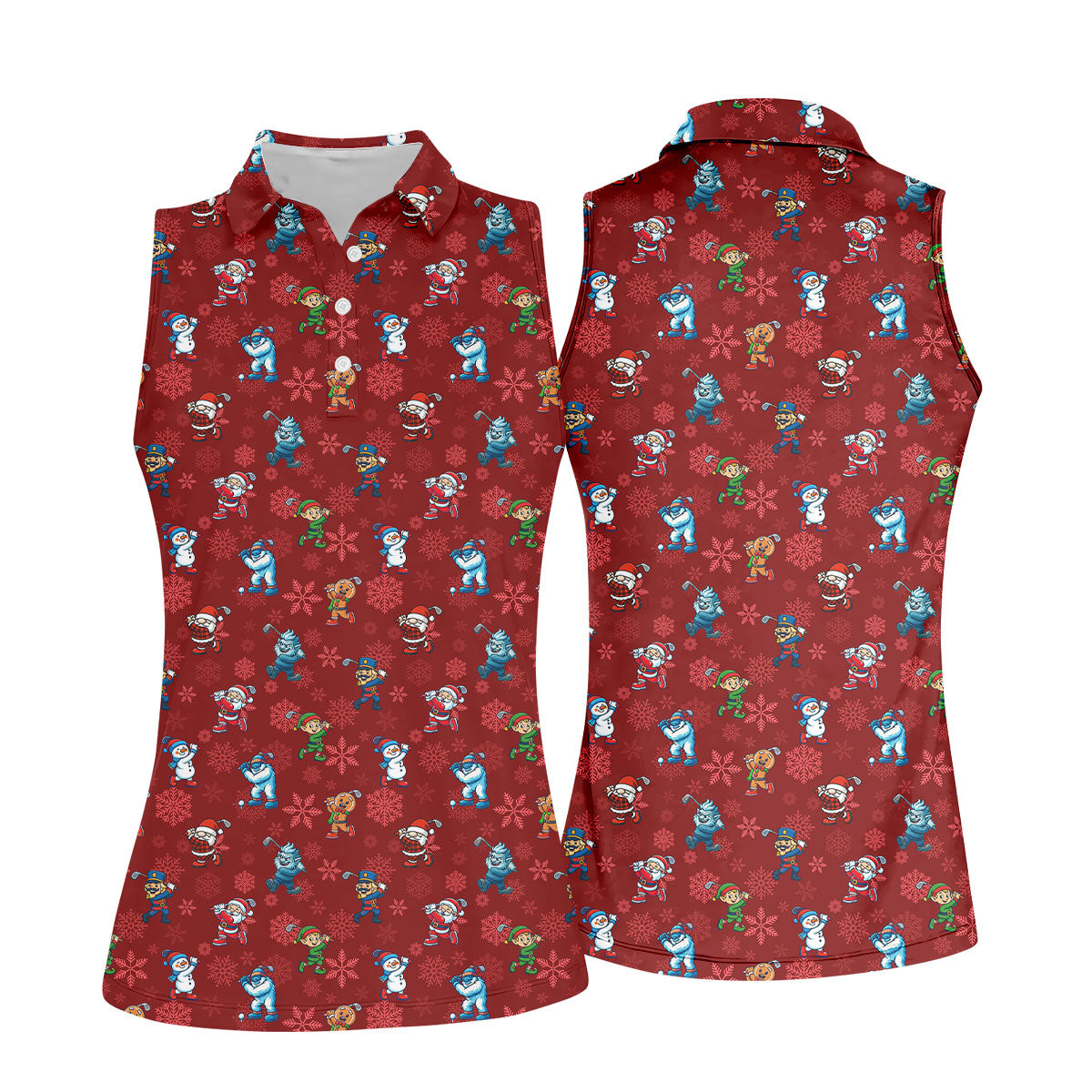 Funny Christmas Characters Golf Pose Red Golf Shirt, Christmas Golf Shirt, Ladies Golf Shirts, Women's Polo Shirt
