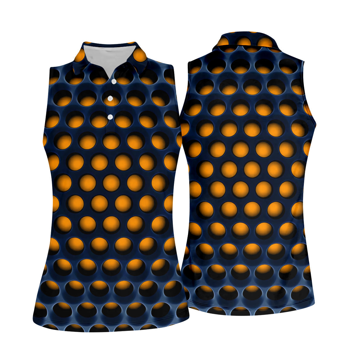 3D Effect Circular Pattern Orange Golf Shirt, Cool Golf Outfit, Women Golf Top, Ladies Golf Shirts