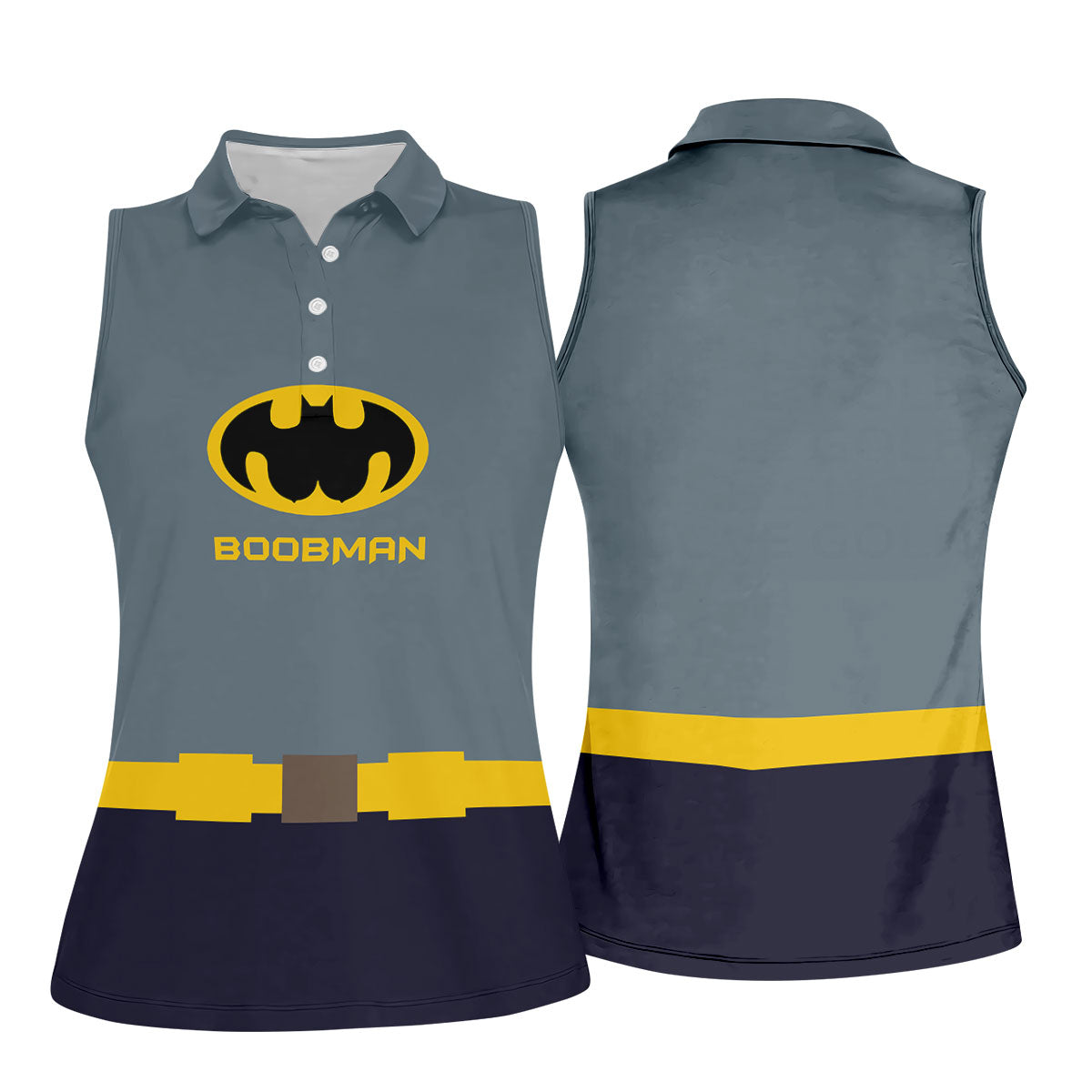Boobman Comic Hero Logo Sleeveless Golf Shirt, Women's Golf Shirt, Golf Polo For Women, Funny Golf Shirt