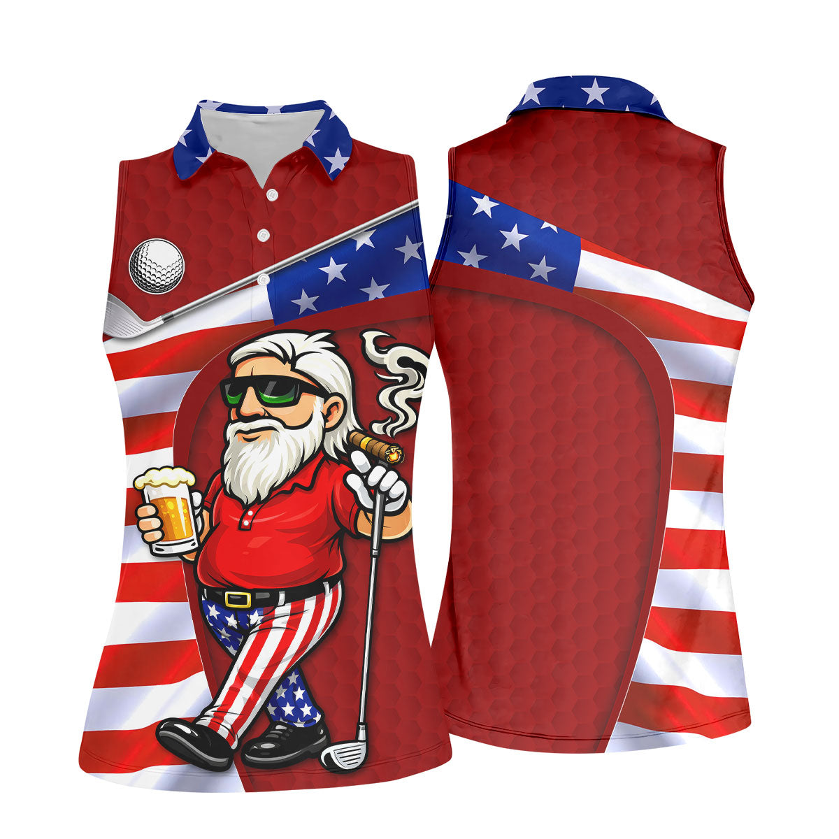 Golf And Beer Patriotic Man Golf Ball Pattern 4th Of July Red Golf Shirt, 250th Anniversary Women's Golf Tops