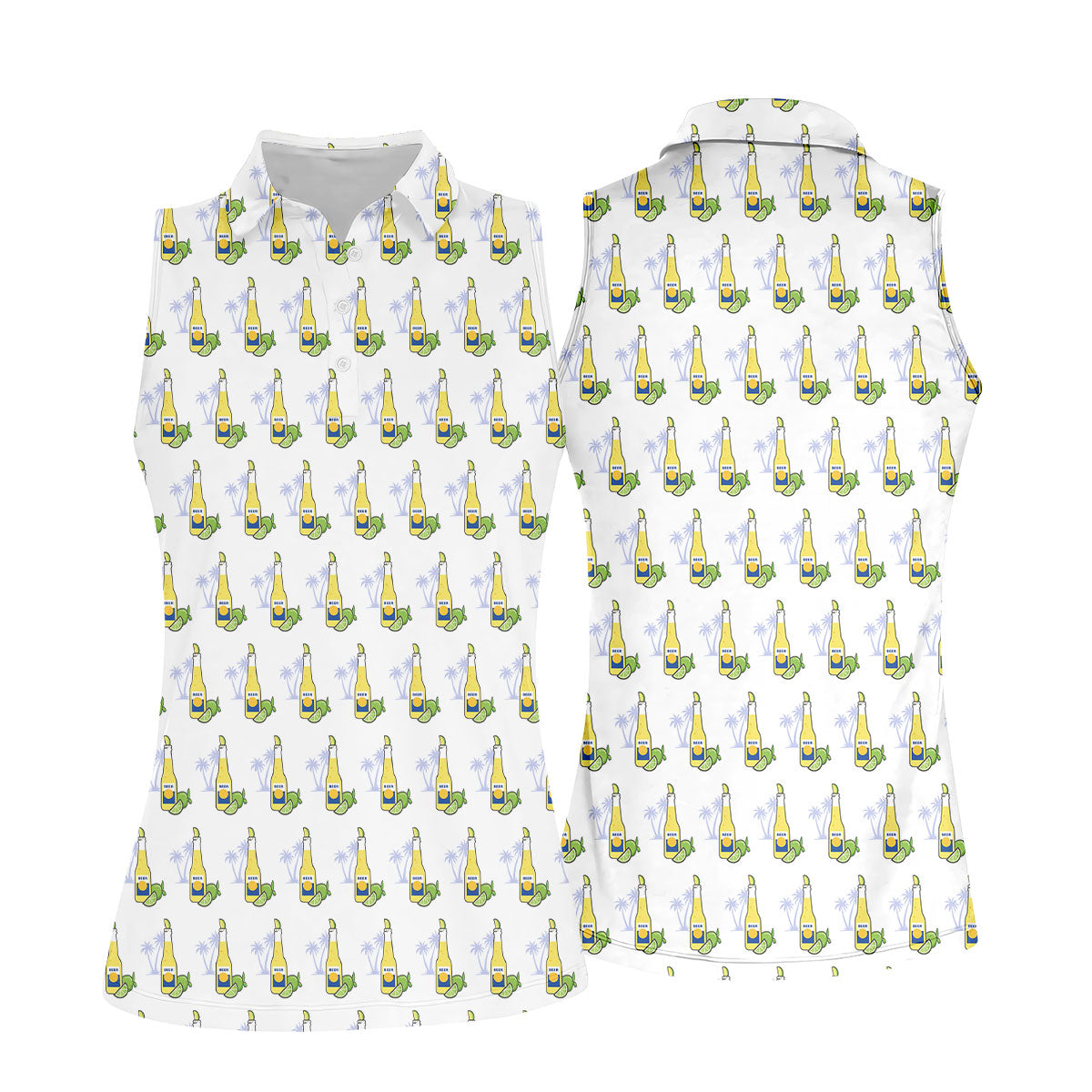 Beer And Lime Palm Tree Pattern Tropical Golf Shirt, Women's Golf Tops, Ladies Golf Shirt