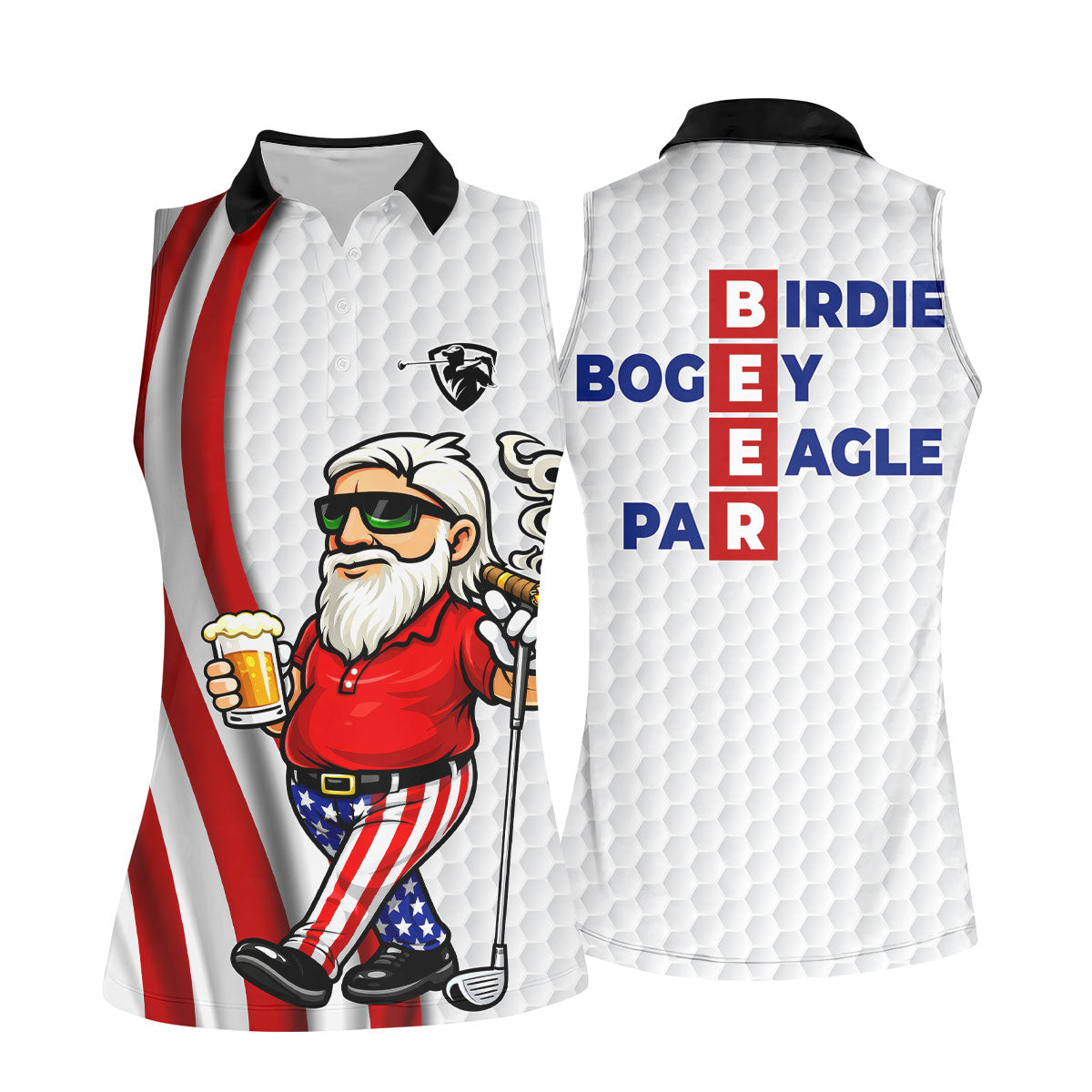 Patriotic Man Golf And Beer Funny 4th Of July White Golf Shirt, 250 Years Of America Women's Golf Tops