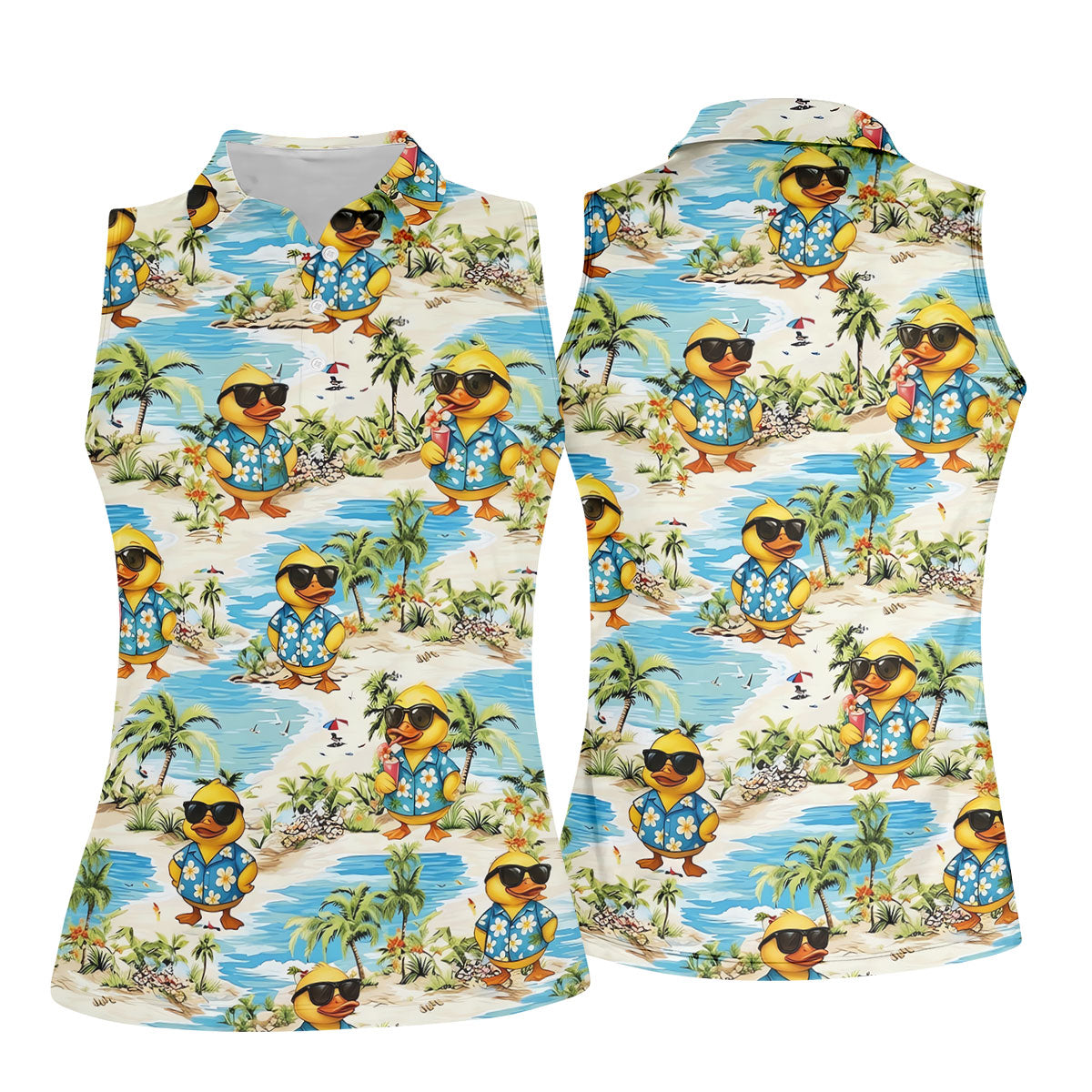 Cute Funny Duck Hawaiian Golf Shirt, Beach Theme Women's Golf Tops, Ladies Golf Shirts