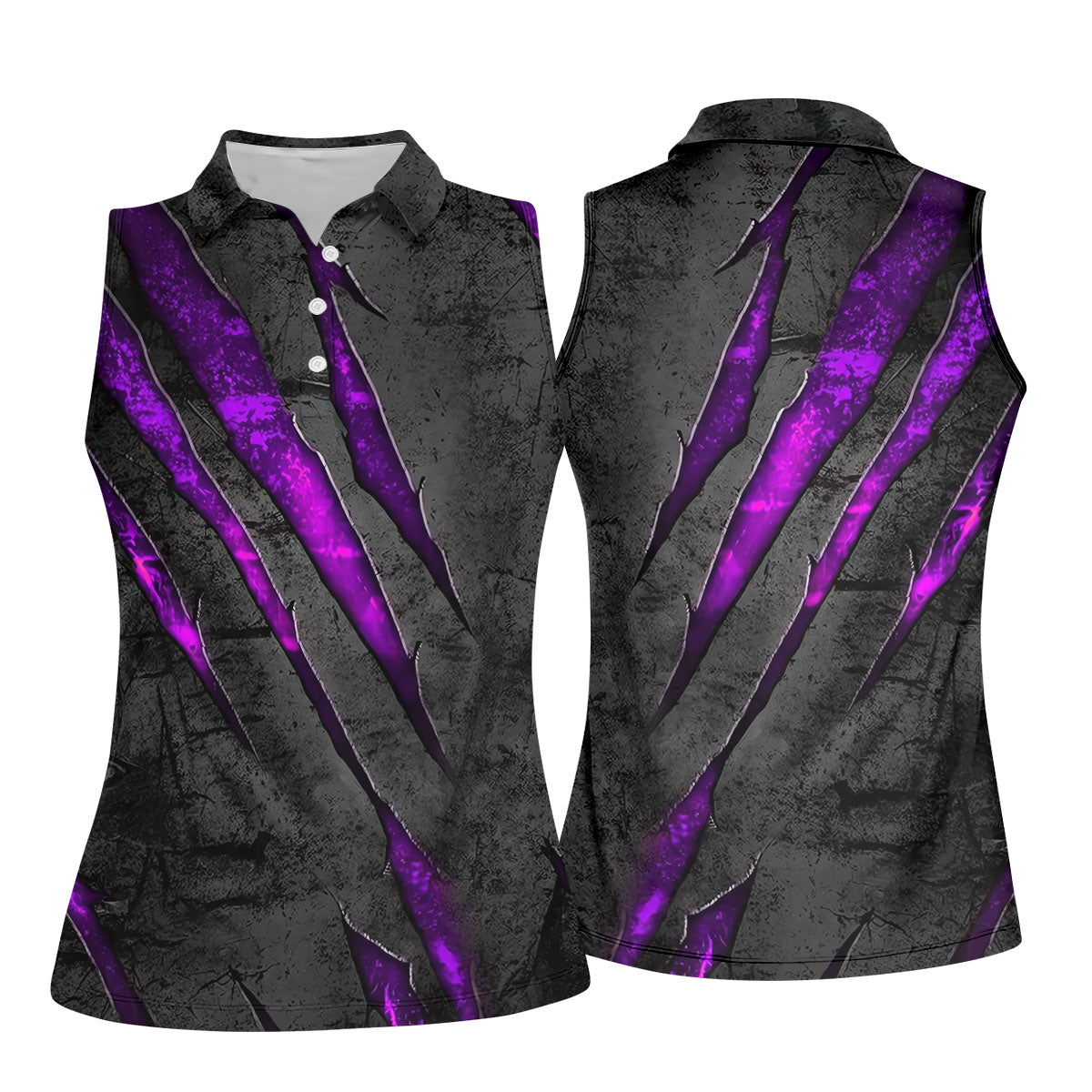 Purple Claw Marks Hawaiian Golf Shirt, Scratch Print Women's Golf Tops, Ladies Golf Shirts