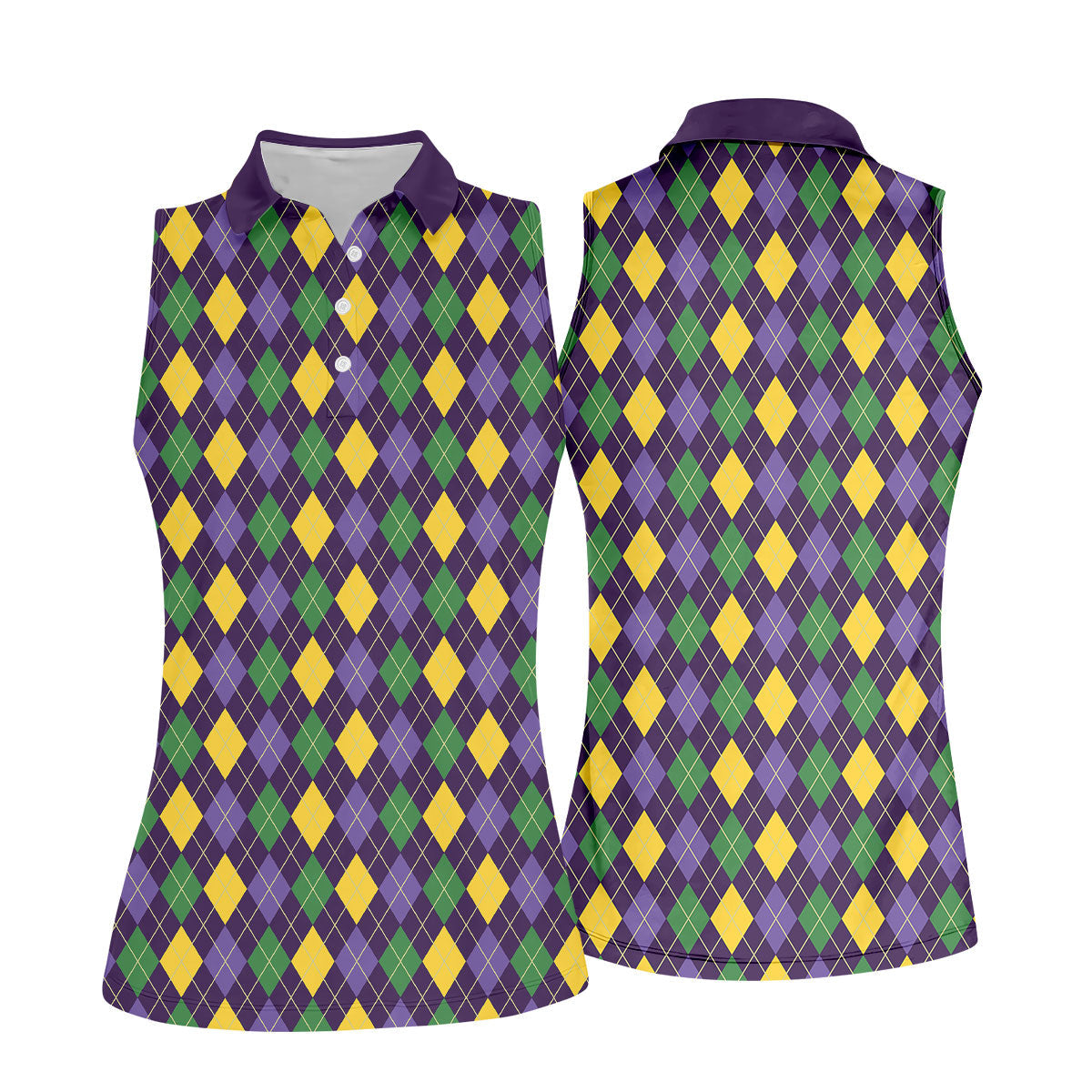 Green Purple Gold Argyle Pattern Mardi Gras Golf Shirt, Women's Golf Tops, Ladies Golf Shirts