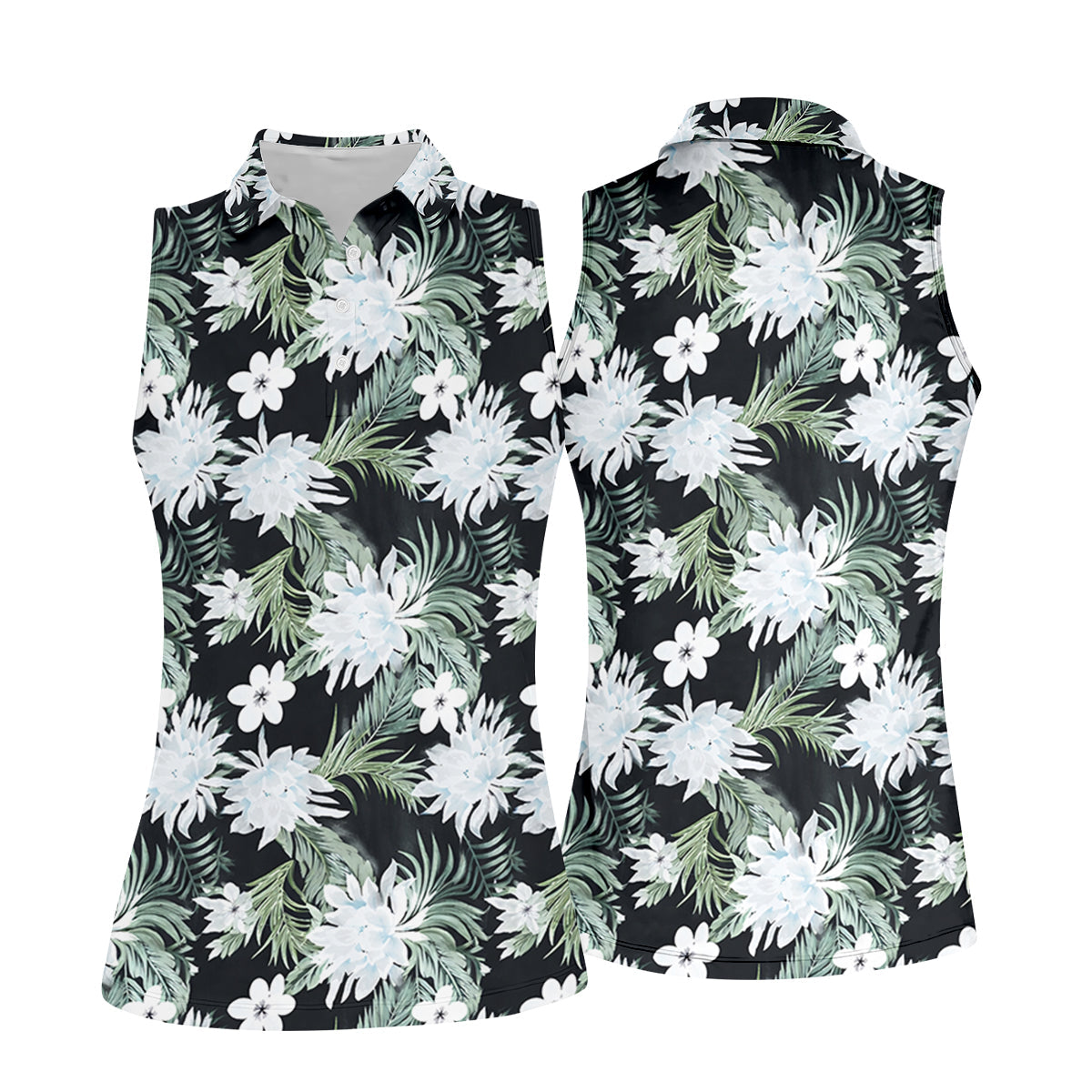 White Flower Tropical Hawaiian Vibe Women's Golf Shirts, Women's Golf Tops, Ladies Golf Shirts