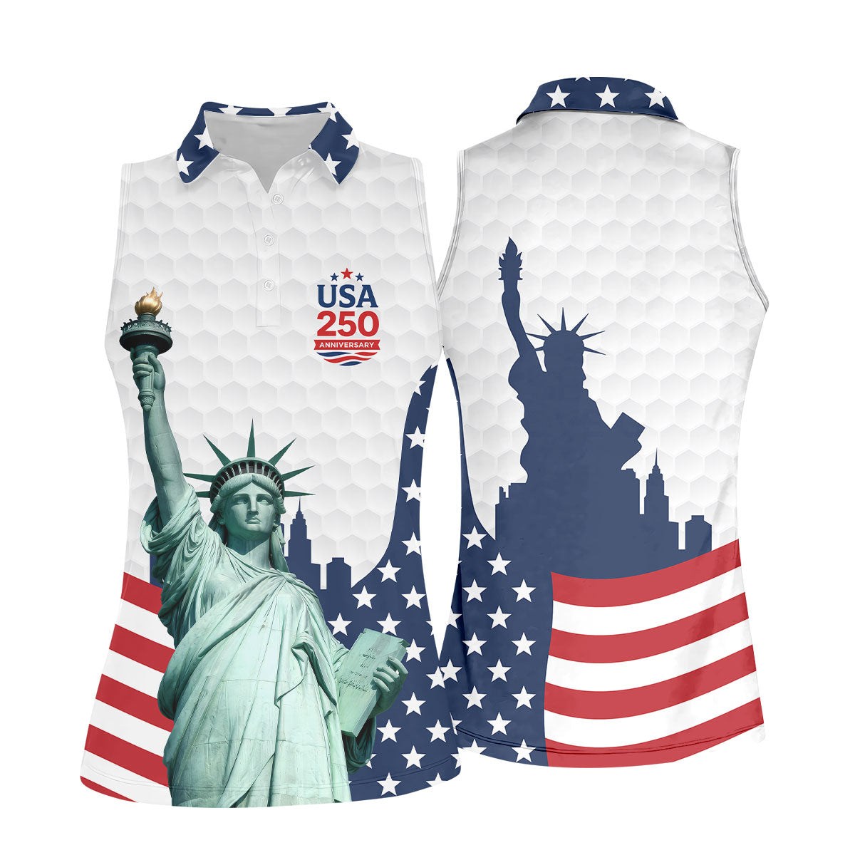 USA 250 Anniversary Statue Of Liberty White Golf Shirt, Patriotic Golf Shirt, 4th Of July Women's Golf Tops