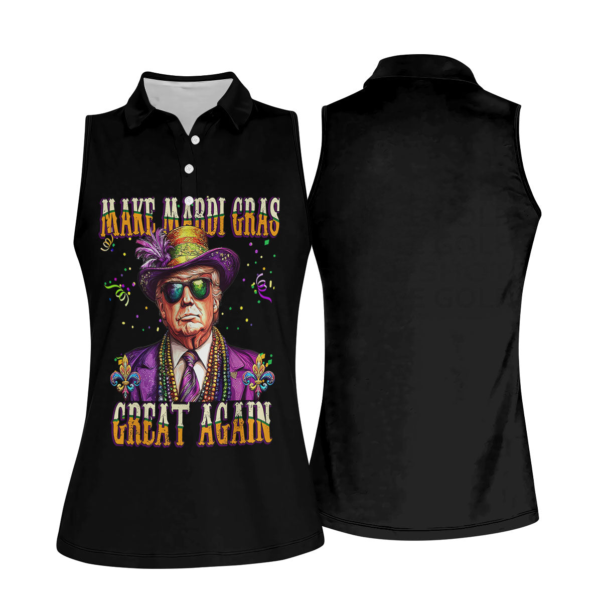 Make Mardi Gras Great Again Fun Women's Golf Shirts, Women's Golf Tops, Ladies Golf Shirt