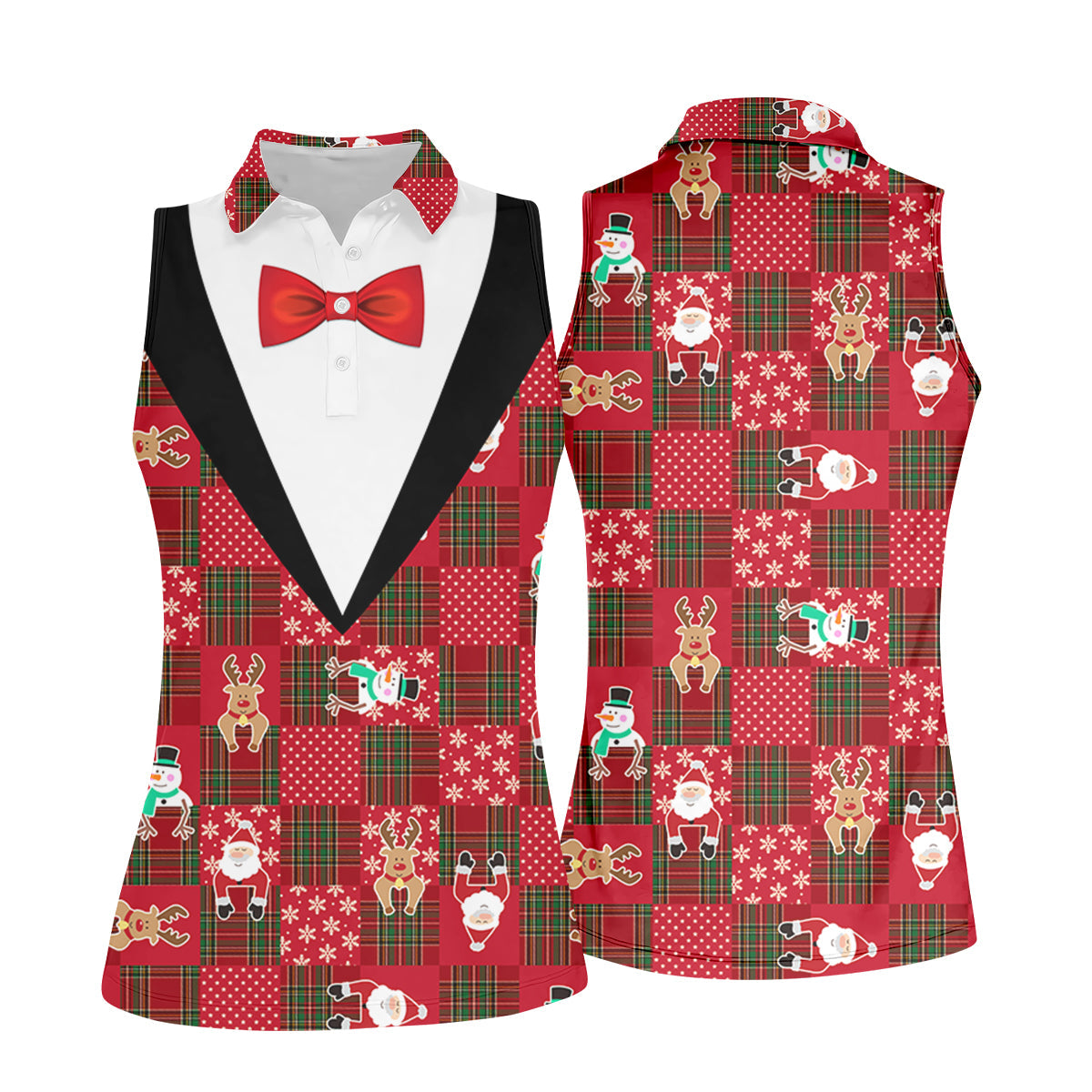 Red Plaid Funny Holiday Vintage Print Women Golf Top, Christmas Golf Shirt, Ladies Golf Tops