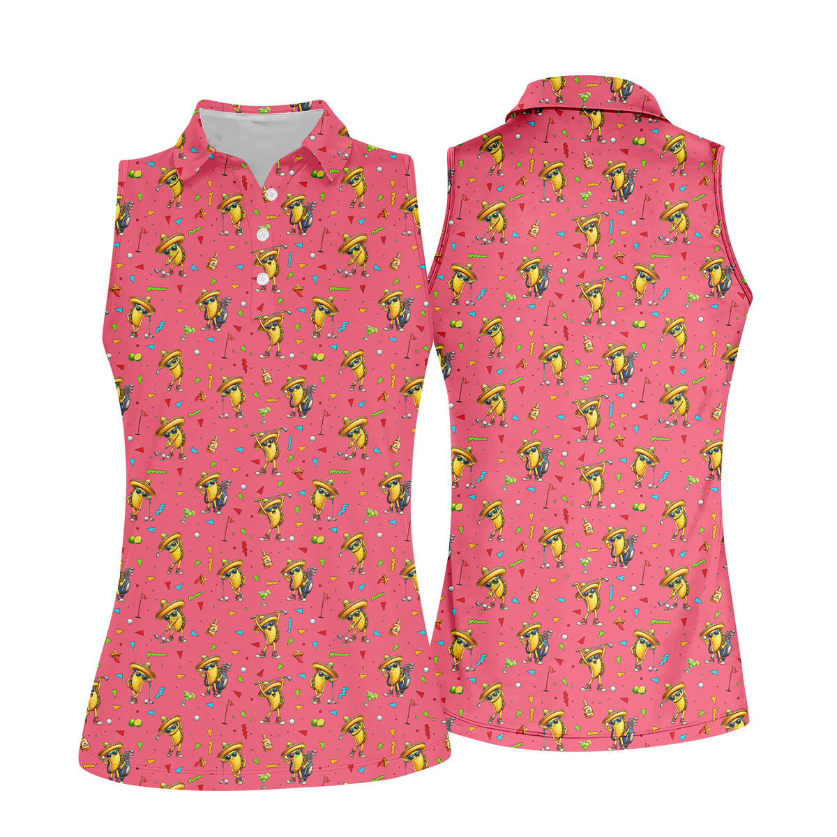 Fairway Fiesta Taco Margarita Mexico Theme Pink Golf Shirt, Women Golf Shirts, Ladies Golf Shirt