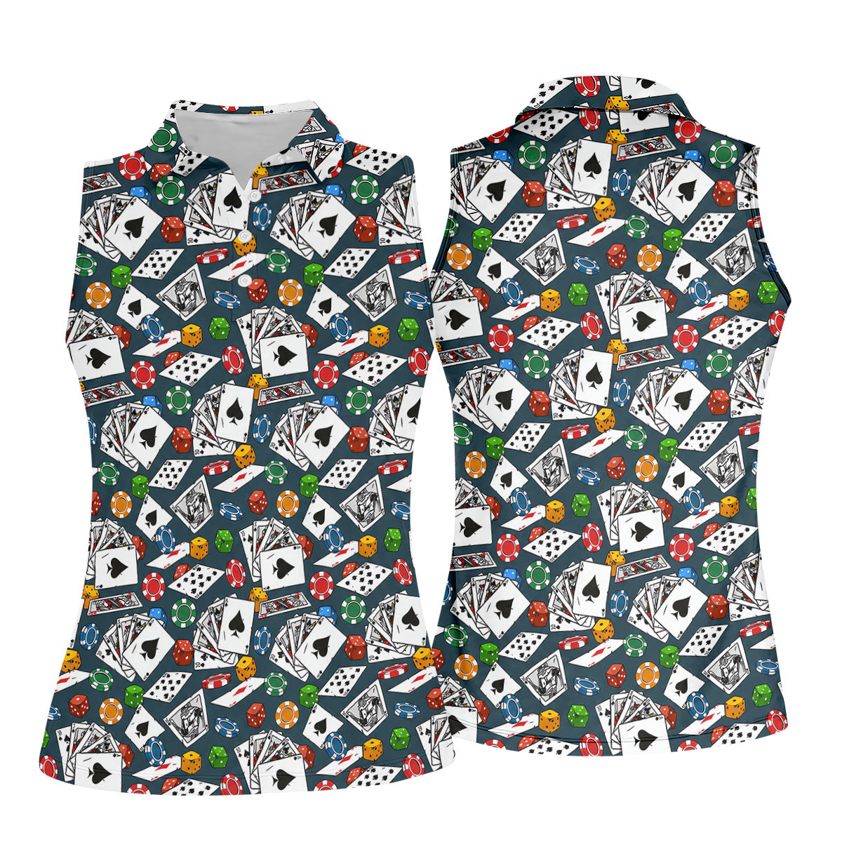 Poker Blackjack Hawaiian Golf Shirt, Playing Card Pattern Women's Golf Tops, Ladies Golf Shirts