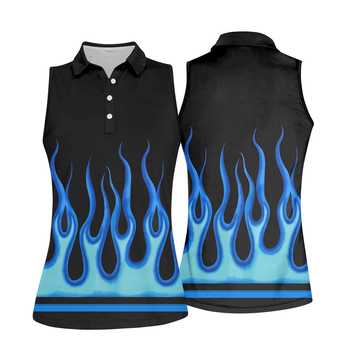 Black Blue Flame Sleeve Golf Shirt, Ladies Golf Shirts, Performance Golf Shirt