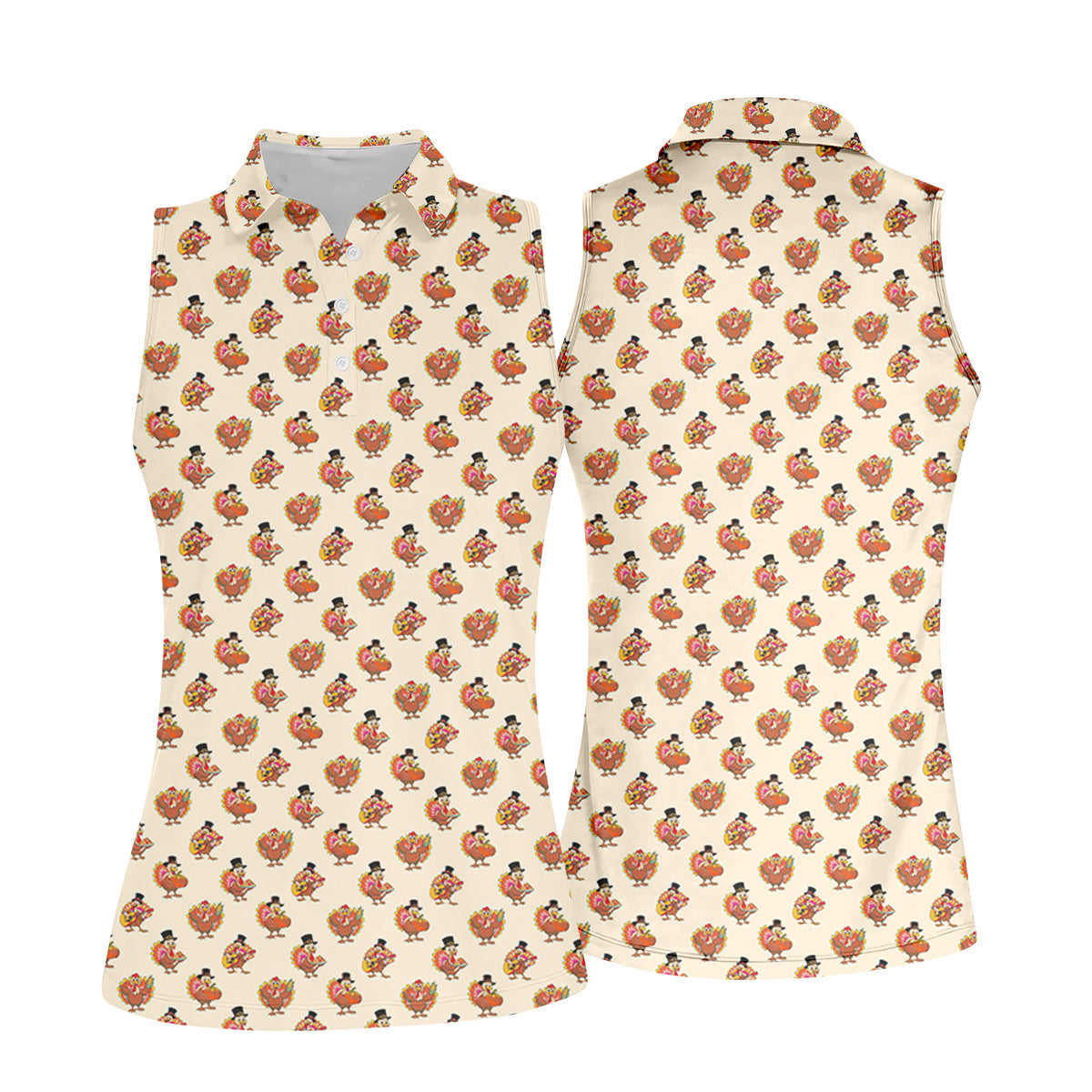Festive Turkey Thanksgiving Holiday Beige Ladies Golf Tops, Women Golf Top, Golf Gift For Ladies