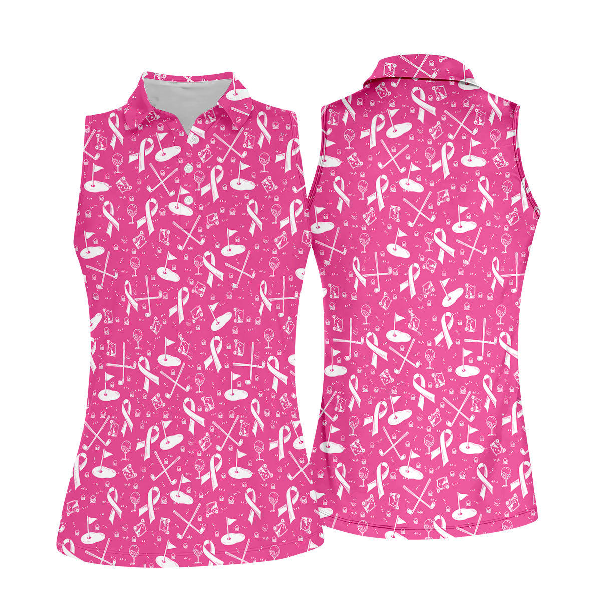 Awareness Ribbon Hot Pink Golf Shirt, Cancer Awareness Shirt, Ladies Golf Shirts, Golfing Apparel