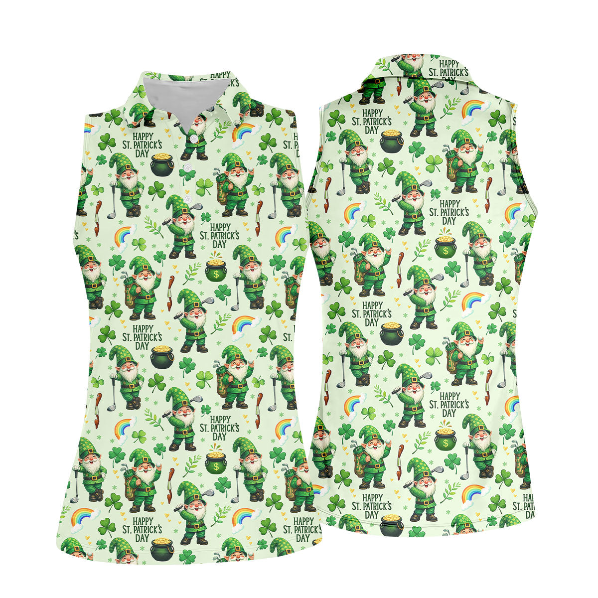 Happy St Patrick's Day Gnome Shamrock Golf Shirt, Funny Golf Shirts Women, Ladies Golf Polos