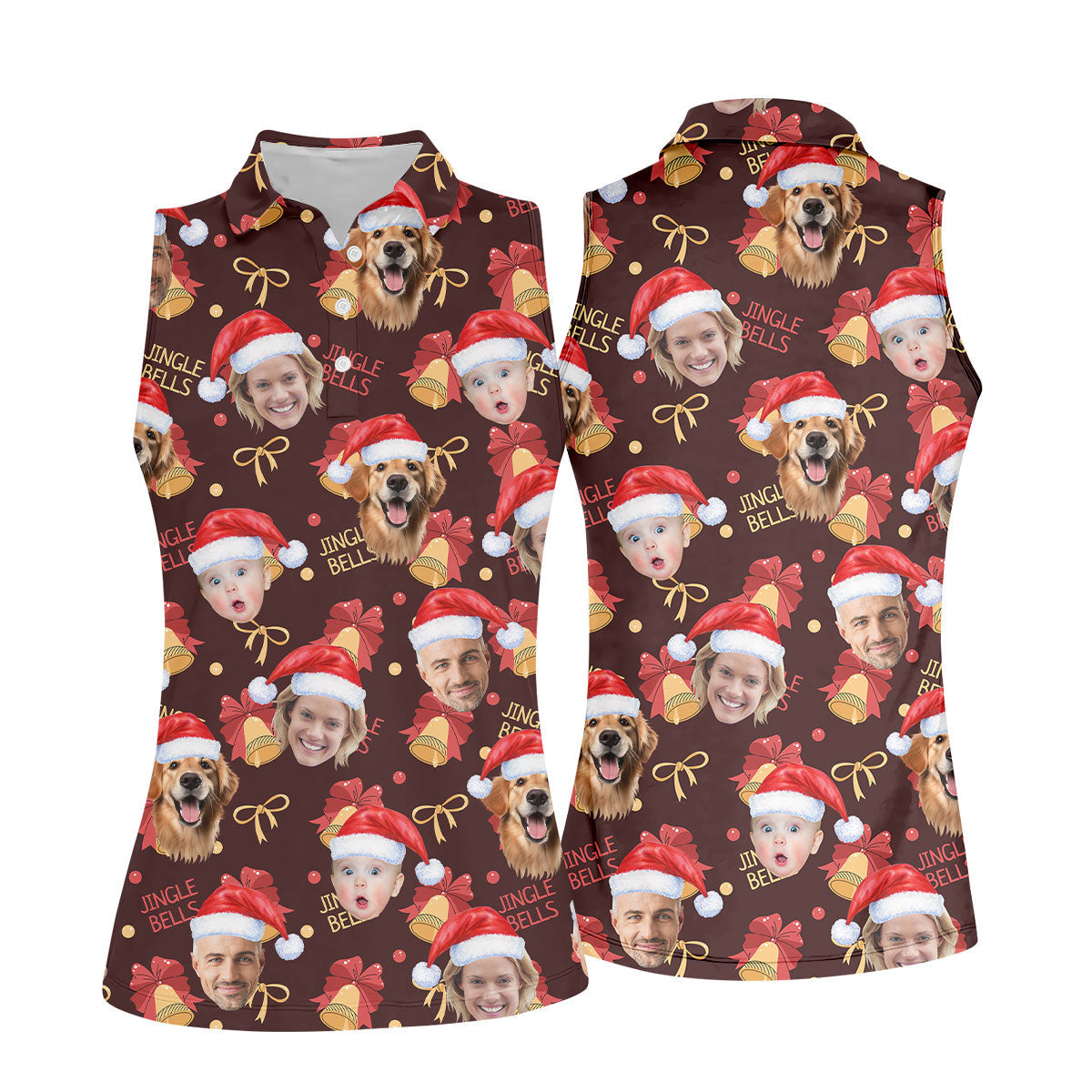 Custom Face Christmas Jingle Bells Brown Golf Shirt, Christmas Golf Shirt, Golf Gifts For Women