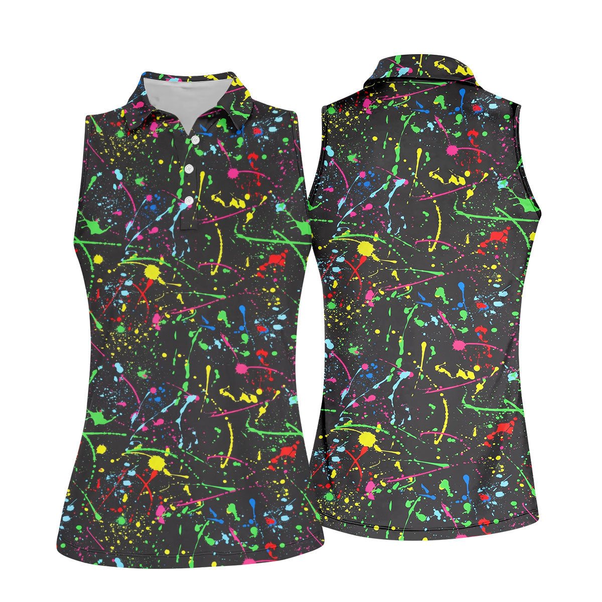 Neon Paint Splatter Pattern Golf Shirt, Women's Golf Shirt, Hawaiian Golf Shirt, Golf Polo For Women