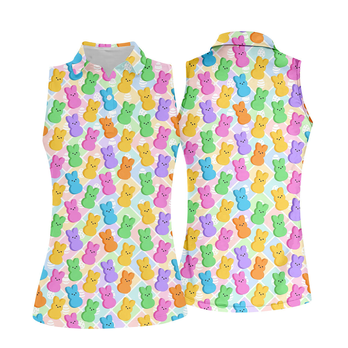 Pastel Easter Peeps Colorful Checkered Women Golf Top, Cute Golf Outfit, Ladies Golf Shirts
