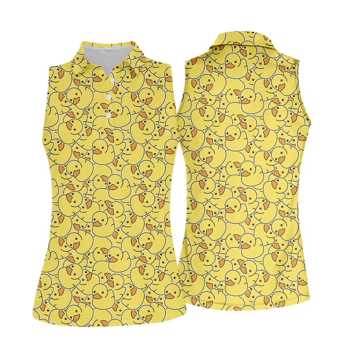 Cute Yellow Rubber Duck Pattern Golf Shirt, Hawaiian Golf Shirt, Golf Tops For Women, Printed Golf Shirt