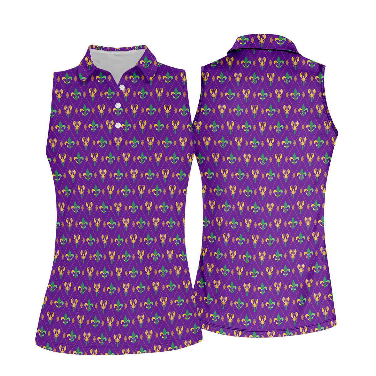 Crawfish Fleur De Lis Argyle Pattern Mardi Gras Golf Shirt, Women's Golf Tops, Ladies Golf Polos