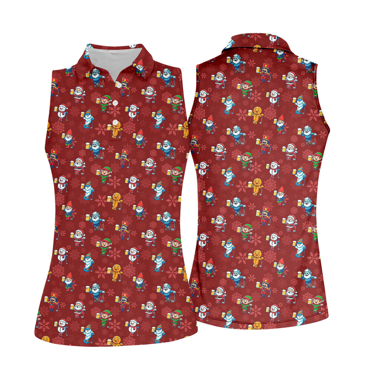 Christmas Characters Golf And Beer Red Women's Funny Golf Shirts, Christmas Golf Shirt, Polo ShirtFor Women