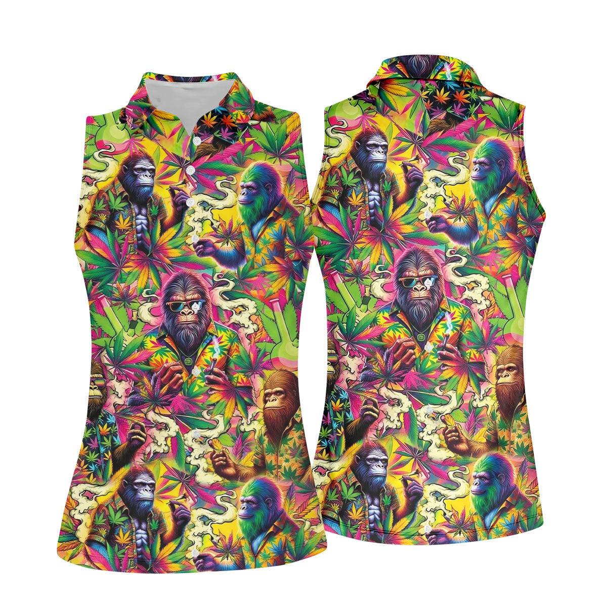 Psychedelic Bigfoot Cannabis Leaf Hawaiian Polo Shirt, Women’s Golf Polo, Golf Shirts For Women