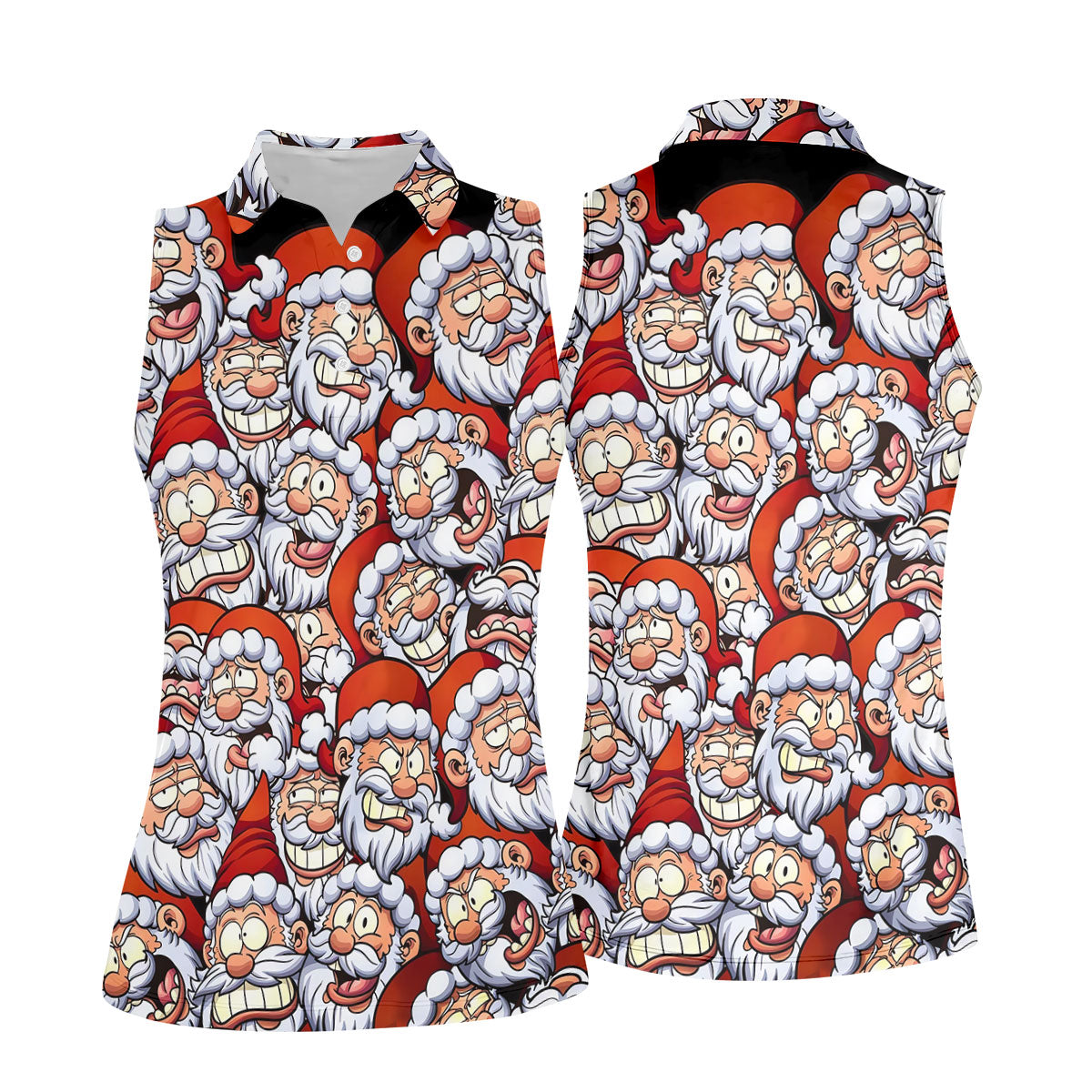 Santa Claus Face Fun Women's Golf Shirts, Cute Golf Outfit, Ladies Golf Shirts, Golfing Apparel