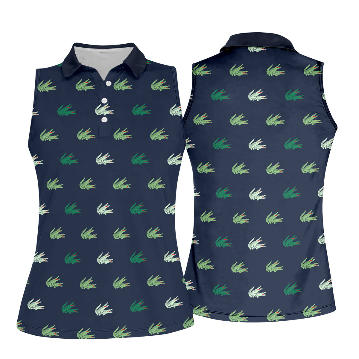 Navy Crocodile Pattern Sleeveless Golf Shirt, Women's Golf Shirt, Golf Polo For Women, Ladies Golf Shirt
