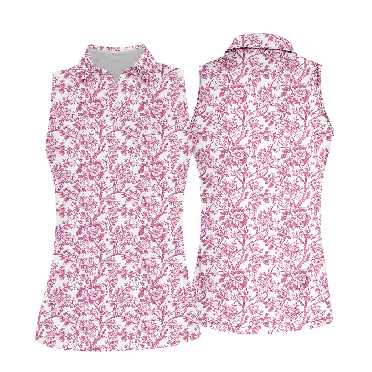 Toile De Jouy Pink Golf Shirt, Women's Golf Tops, Ladies Golf Shirts, Golf Gift For Ladies, Golf Shirt For Women