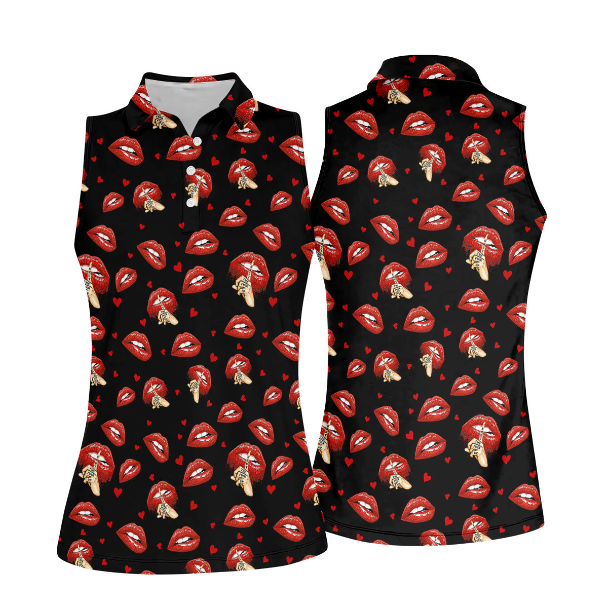 Sassy Red Lips Golf Shirt, Funny Valentine Pattern Design, Women’s Golf Polo