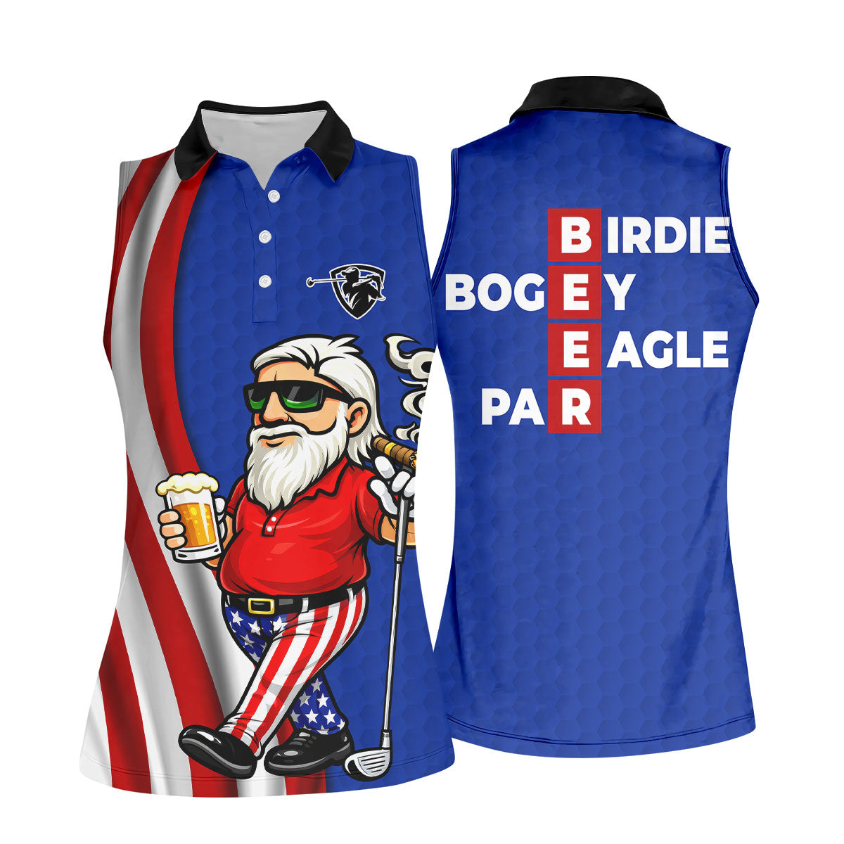 Patriotic Man Golf And Beer Funny 4th Of July Navy Golf Shirt, 250 Years Of America Women's Golf Tops