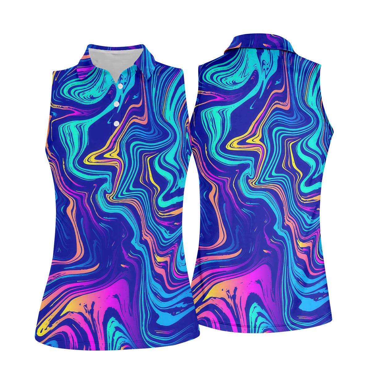 Vibrant Abstract Liquid Pattern Golf Shirt, Hawaiian Golf Shirt, Ladies Golf Tops, Performance Golf Shirt,