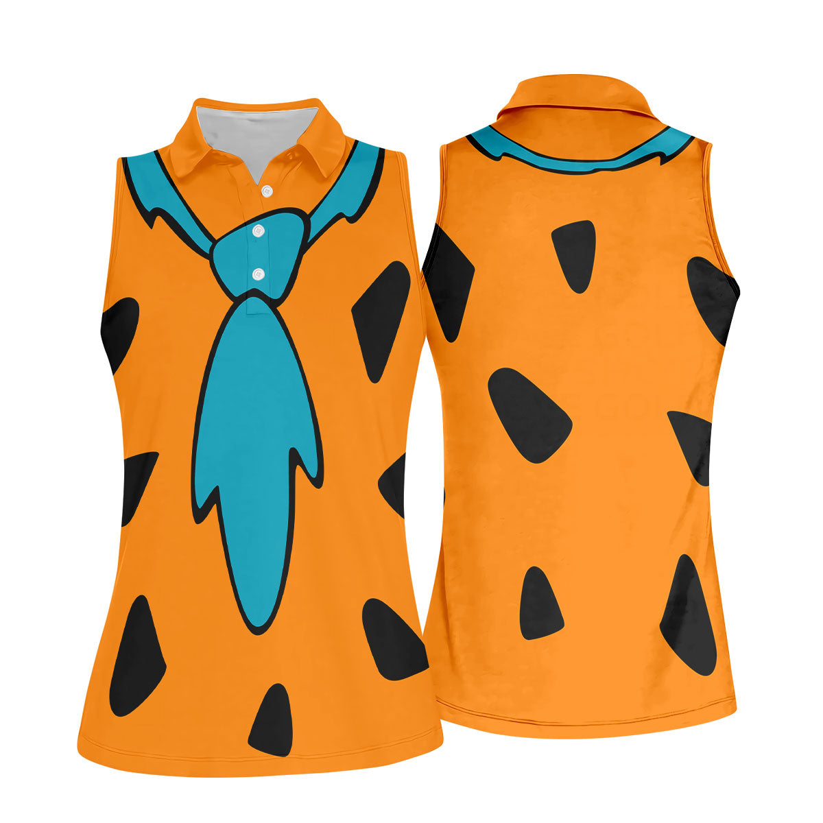 Orange Blue Stone Age Hawaiian Golf Shirt, Women’s Golf Apparel, Golf Shirts For Women