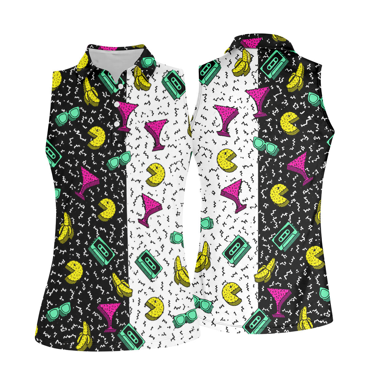 Retro Cassette Sunglasses Cocktail Banana Split Golf Shirt, Golf Tops For Women, Women’s Golf Apparel, Printed Golf Shirt
