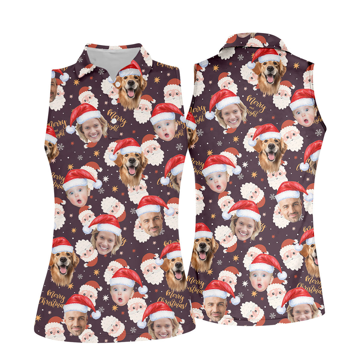 Custom Face Merry Christmas Santa Christmas Golf Shirt, Ladies Golf Shirts, Golf Gifts For Women