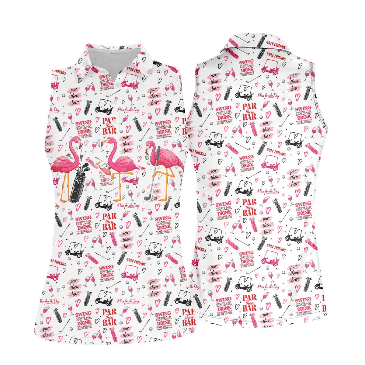 Par Then Bar Flamingo Golf Shirt, Tropical Party Ladies Golf Tops, Golf Shirt For Women