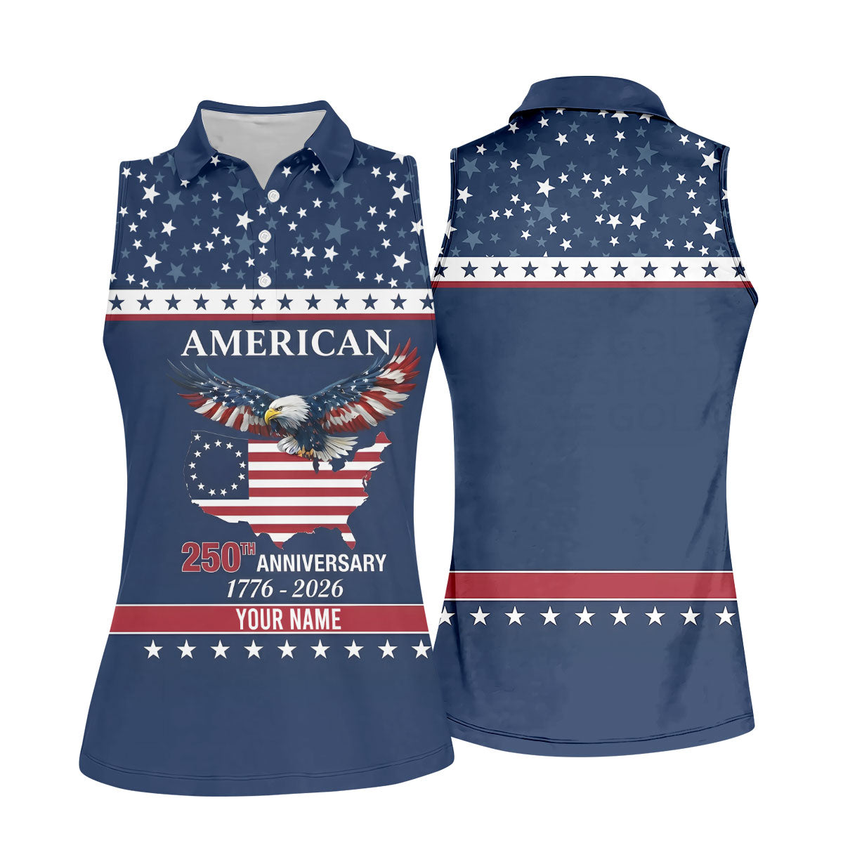 American Bald Eagle 250th Anniversary Patriotic Stars Golf Shirt, 4th Of July Golf Shirt For Women